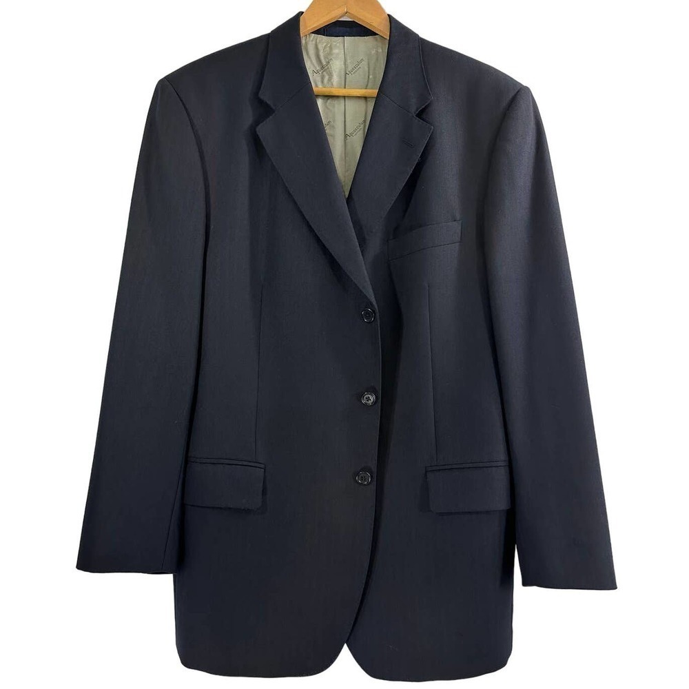 Aquascutum London Dark Navy Blue 100% Wool Blazer Suit Jacket Size 46R